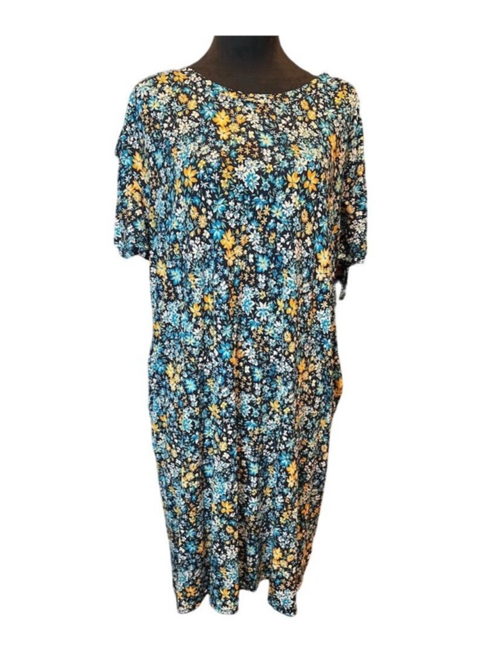 Terra & Sky Blue and Yellow Floral Asymmetrical Maxi Dress